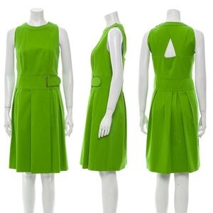 AKRIS PUNTO green pleated cotton dress